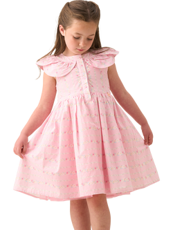 Angel & Rocket Kids' Cotton Floral Stripe Collar Dress, Pink, Pink