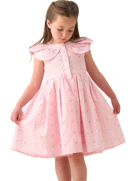Angel & Rocket Kids' Cotton Floral Stripe Collar Dress, Pink, Pink