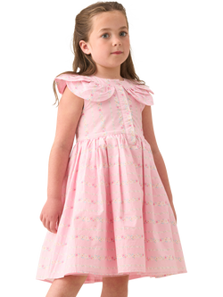Angel & Rocket Kids' Cotton Floral Stripe Collar Dress, Pink - view 2, Pink