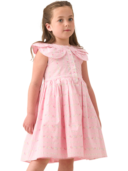 Angel & Rocket Kids' Cotton Floral Stripe Collar Dress, Pink - view 2, Pink