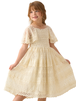 Angel & Rocket Kids' Lace Mesh Midi Dress, Cream, Cream