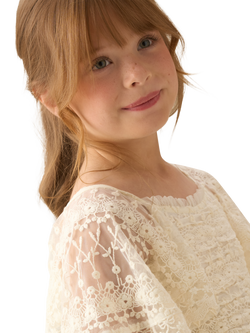 Angel & Rocket Kids' Lace Mesh Midi Dress, Cream - view 2, Cream