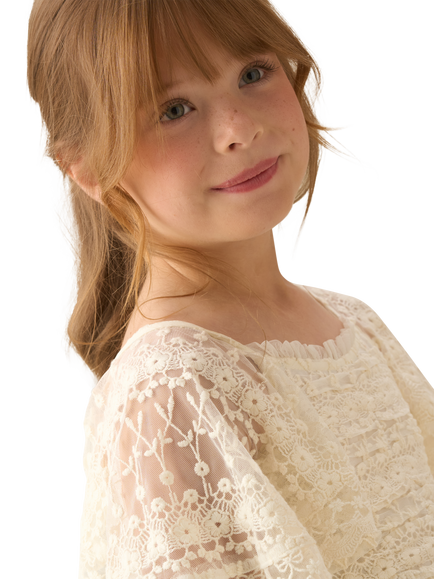 Angel & Rocket Kids' Lace Mesh Midi Dress, Cream - view 2, Cream