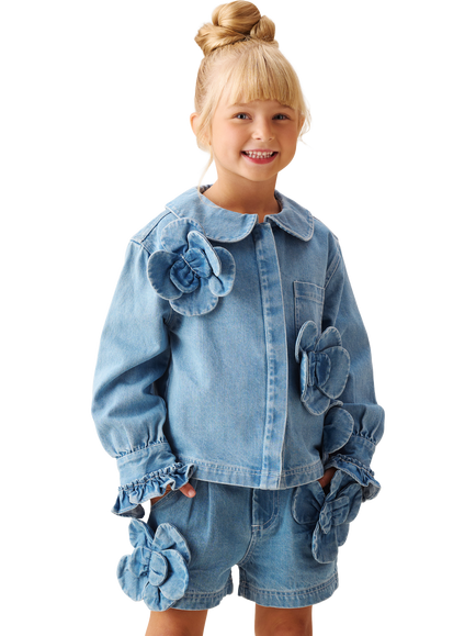 Angel & Rocket Kids' 3D Flower Denim Shirt, Blue, Blue