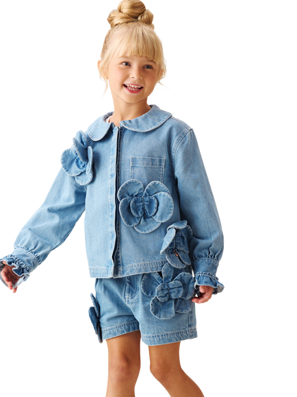 Angel & Rocket Kids' 3D Flower Denim Shirt, Blue - view 2, Blue