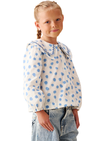 Angel & Rocket Kids' Leonie Double Collar Spot Top, Blue, Blue