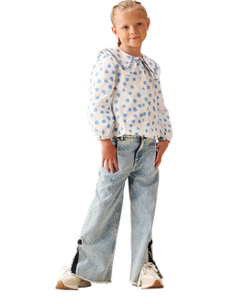 Angel & Rocket Kids' Leonie Double Collar Spot Top, Blue - view 2, Blue