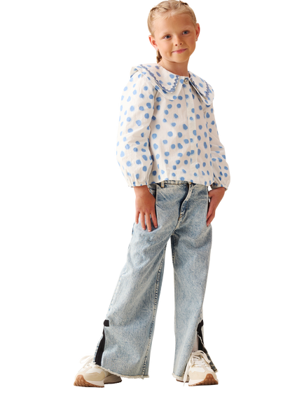 Angel & Rocket Kids' Leonie Double Collar Spot Top, Blue - view 2, Blue