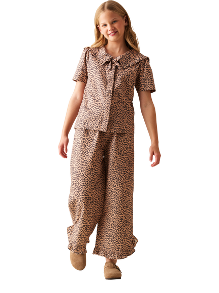 Angel & Rocket Kids' Leopard Tie Collar Blouse, Brown - view 2, Brown