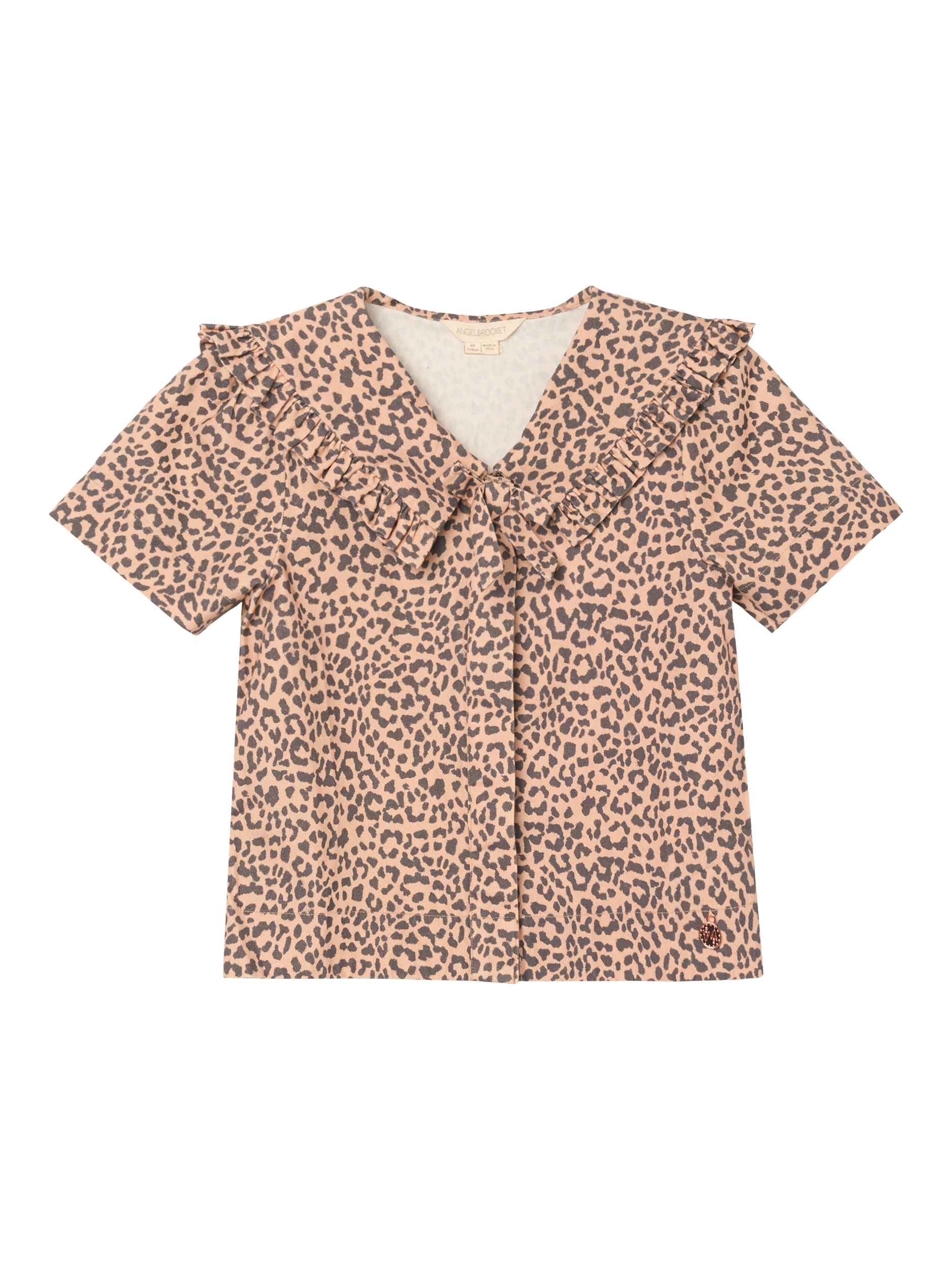 Product image 5 of 6, which shows Angel & Rocket Kids' Leopard Tie Collar Blouse, Brown, 3 years