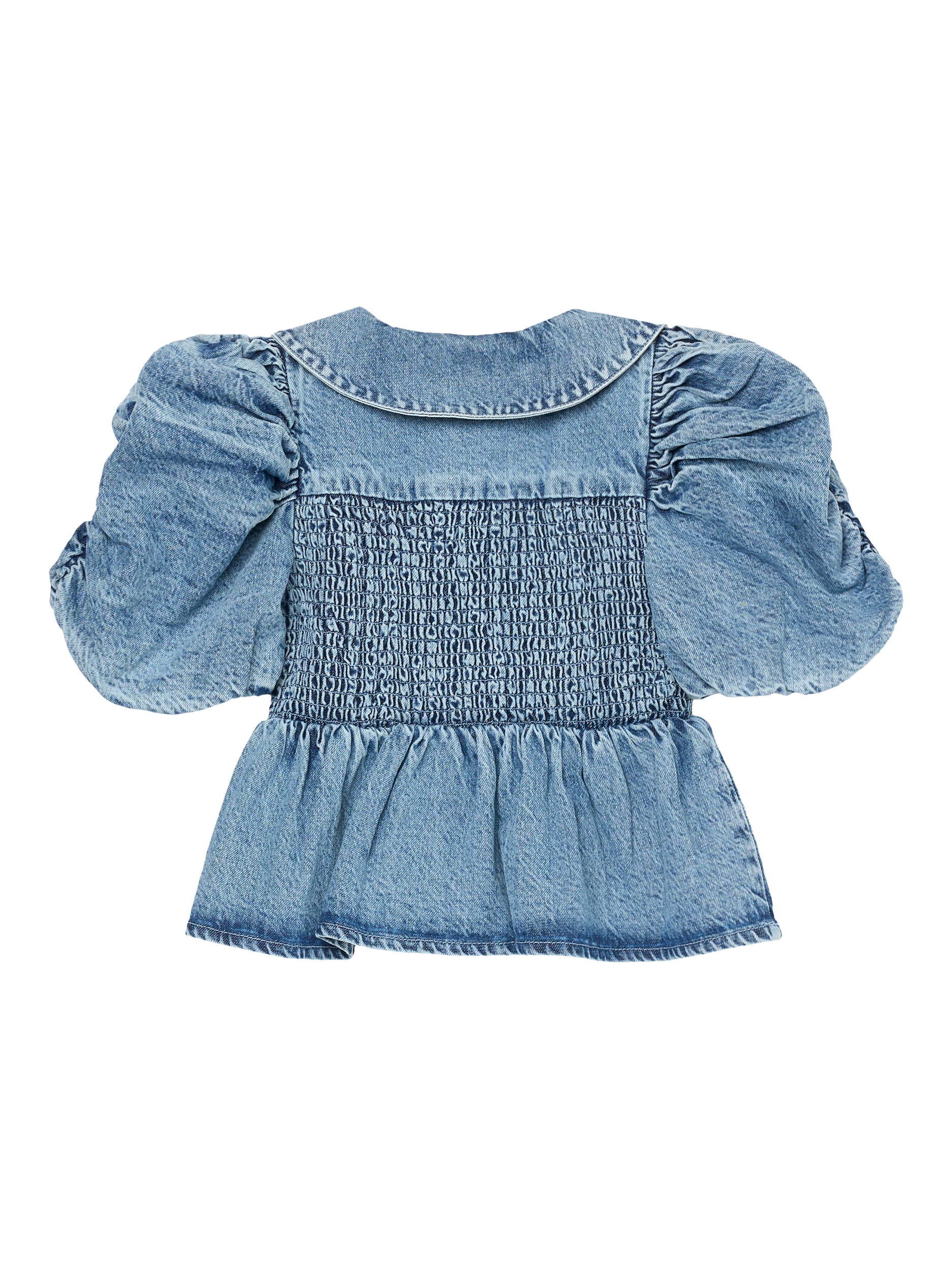 Product image 6 of 7, which shows Angel & Rocket Kids' Shirred Denim Blouse, Blue, 3 years