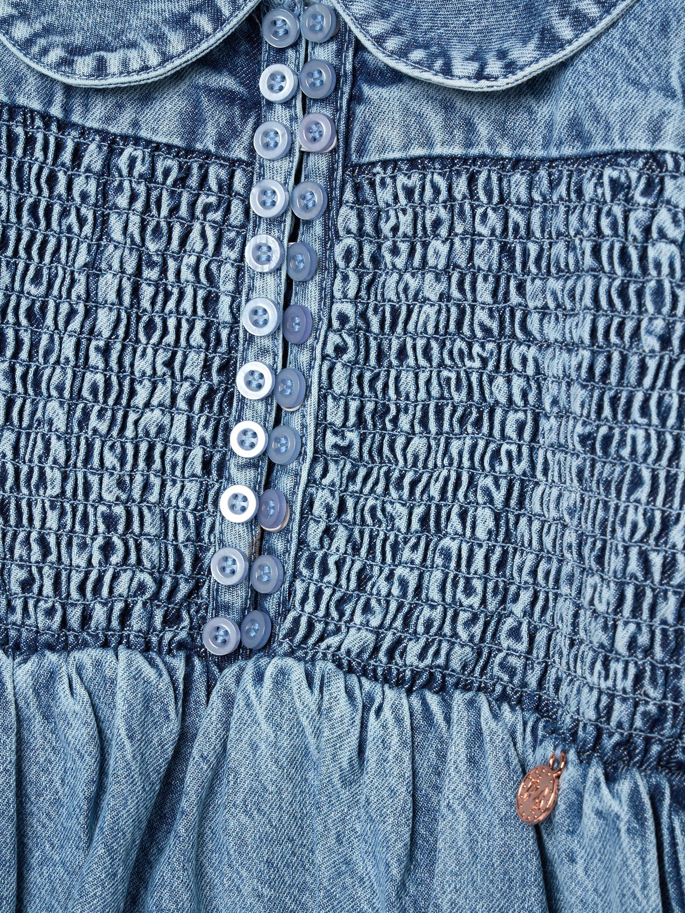 Product image 7 of 7, which shows Angel & Rocket Kids' Shirred Denim Blouse, Blue, 3 years