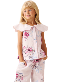 Angel & Rocket Kids' Cleo Floral Scallop Collar Top, Pink, Pink