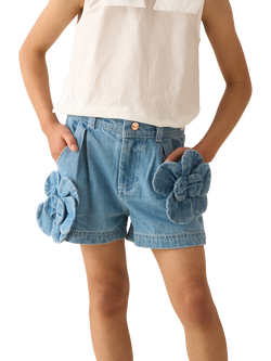 Angel & Rocket Kids' 3D Flower Denim Shorts, Blue, Blue