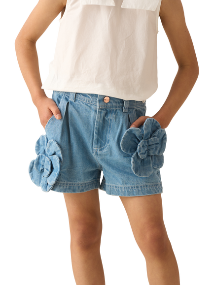 Angel & Rocket Kids' 3D Flower Denim Shorts, Blue, Blue