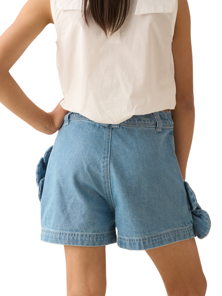 Angel & Rocket Kids' 3D Flower Denim Shorts, Blue - view 2, Blue