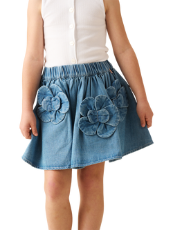 Angel & Rocket Kids' 3D Flower Denim Mini Skirt, Blue, Blue