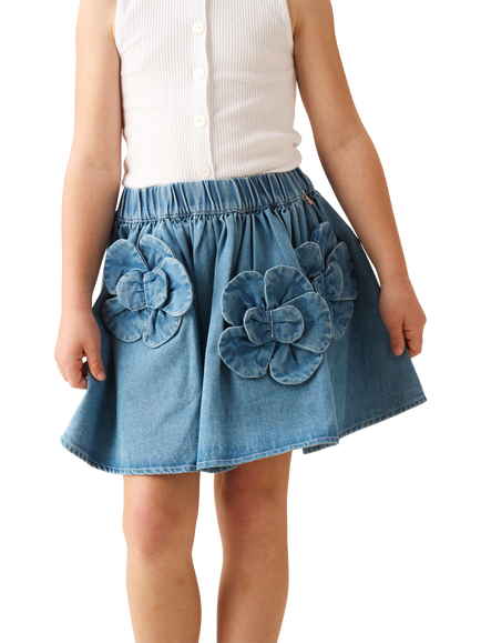 Angel & Rocket Kids' 3D Flower Denim Mini Skirt, Blue, Blue