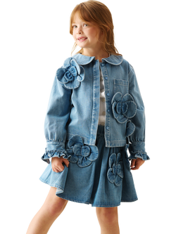 Angel & Rocket Kids' 3D Flower Denim Mini Skirt, Blue - view 2, Blue