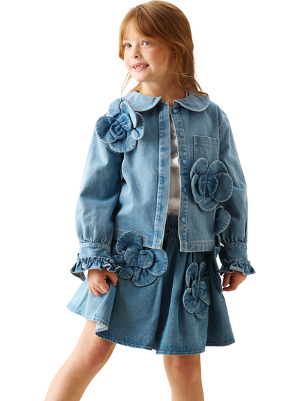 Angel & Rocket Kids' 3D Flower Denim Mini Skirt, Blue - view 2, Blue