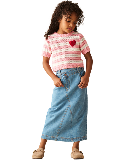 Angel & Rocket Kids' Asymmetric Denim Midi Skirt, Blue - view 2, Blue