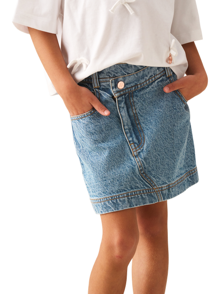 Angel & Rocket Kids' Asymmetric Denim Mini Skirt, Blue, Blue