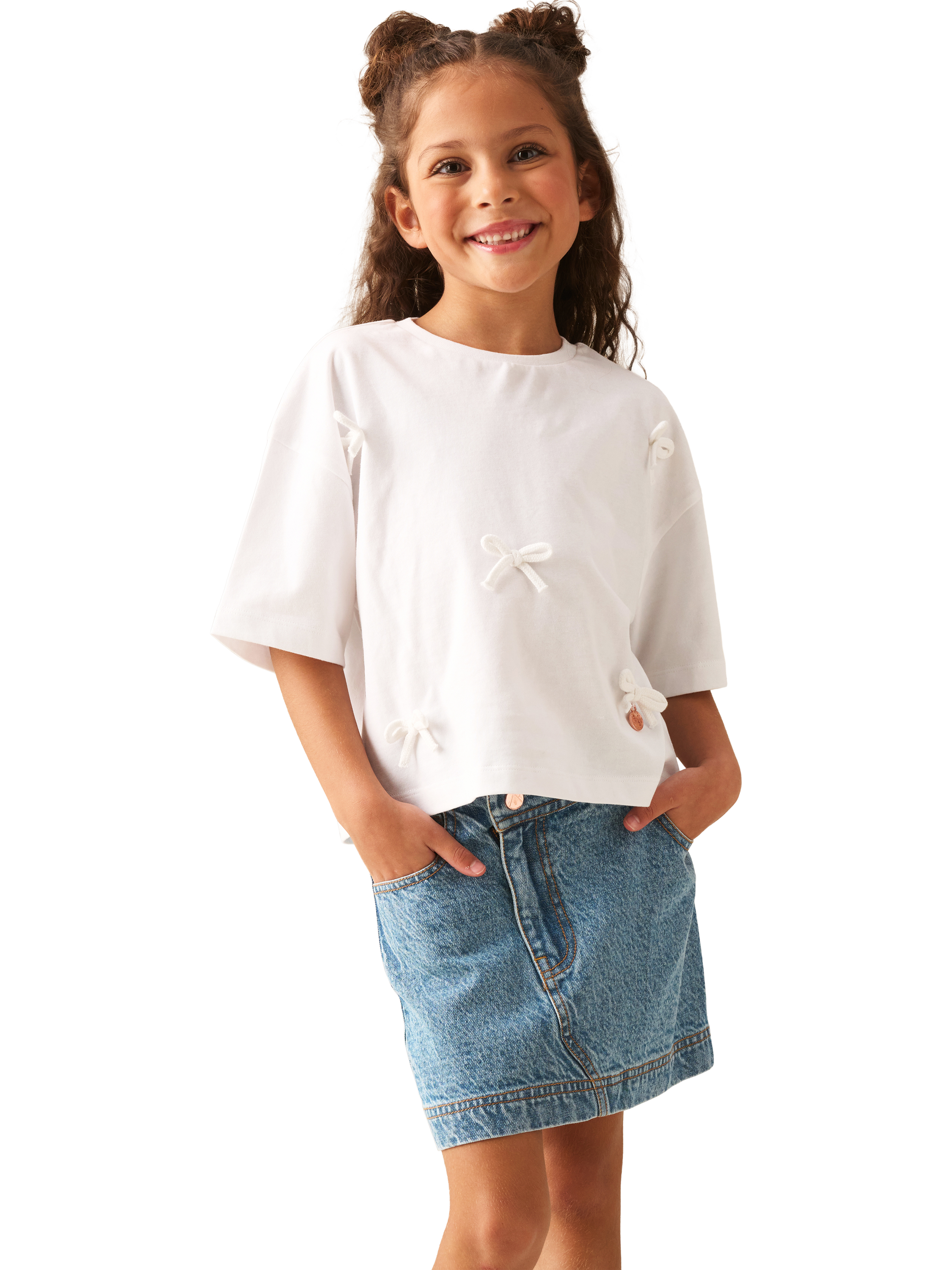 Product image 2 of 6, which shows Angel & Rocket Kids' Asymmetric Denim Mini Skirt, Blue, 3 years