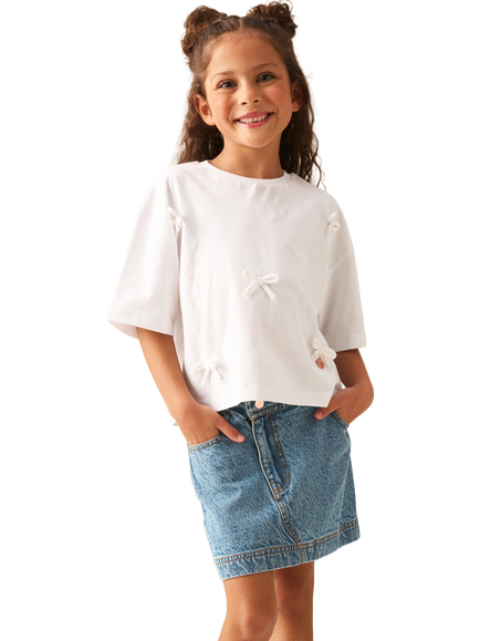 Angel & Rocket Kids' Asymmetric Denim Mini Skirt, Blue - view 2, Blue