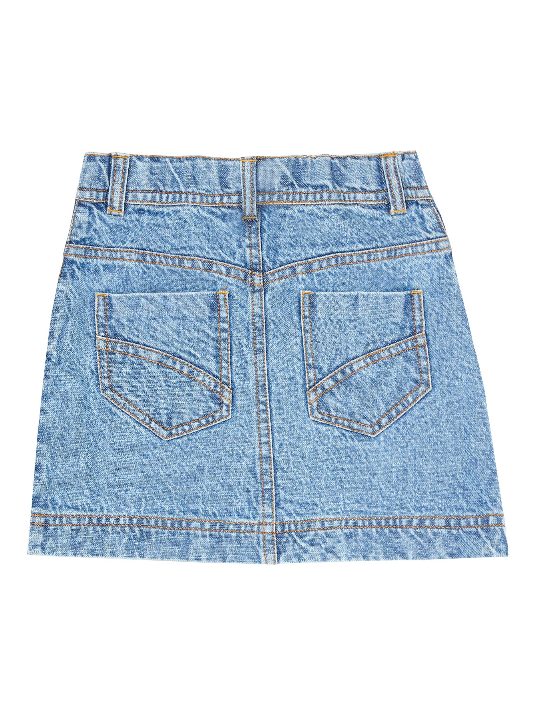 Product image 5 of 6, which shows Angel & Rocket Kids' Asymmetric Denim Mini Skirt, Blue, 3 years