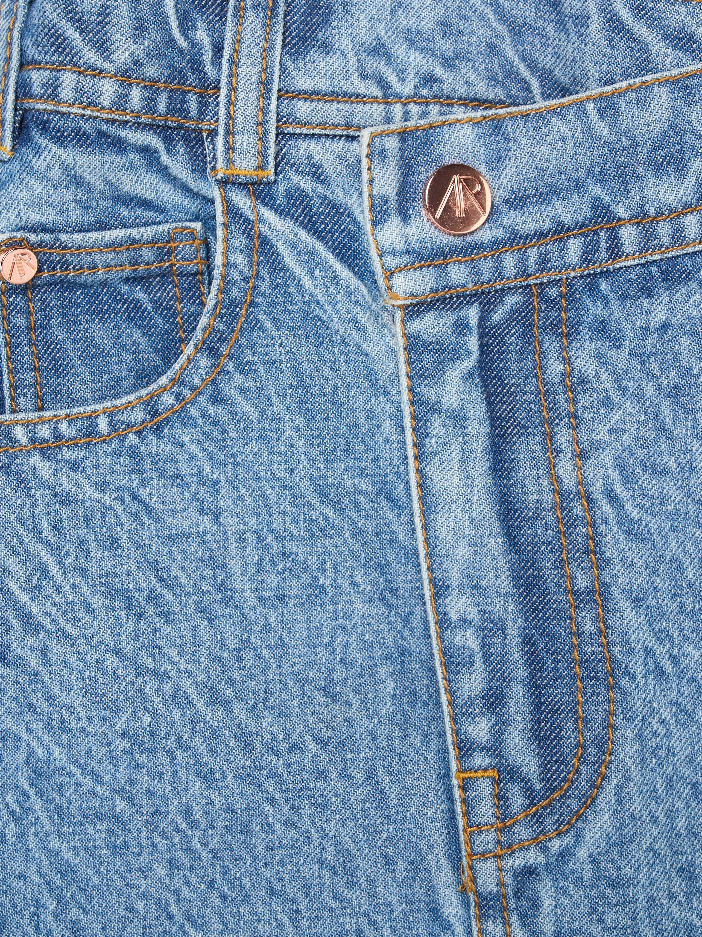 Product image 6 of 6, which shows Angel & Rocket Kids' Asymmetric Denim Mini Skirt, Blue, 3 years