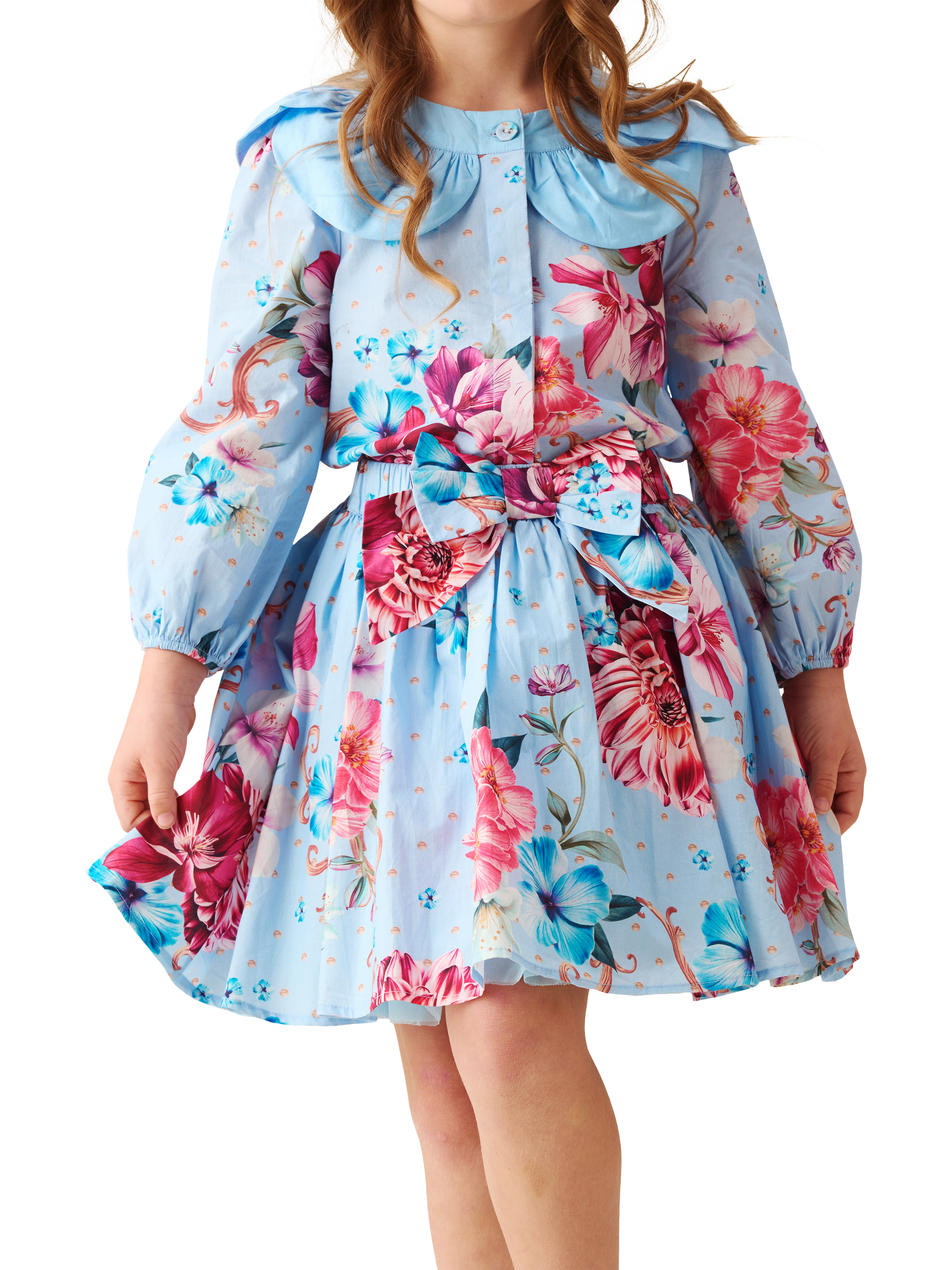 Product image 1 of 8, which shows Angel & Rocket Kids' Floral Print Bow Skirt, Multi, 2 years