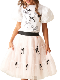 Angel & Rocket Kids' Mesh Mini Bow Skirt, Pink/Black, Pink/Black