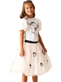 Angel & Rocket Kids' Mesh Mini Bow Skirt, Pink/Black - view 2, Pink/Black