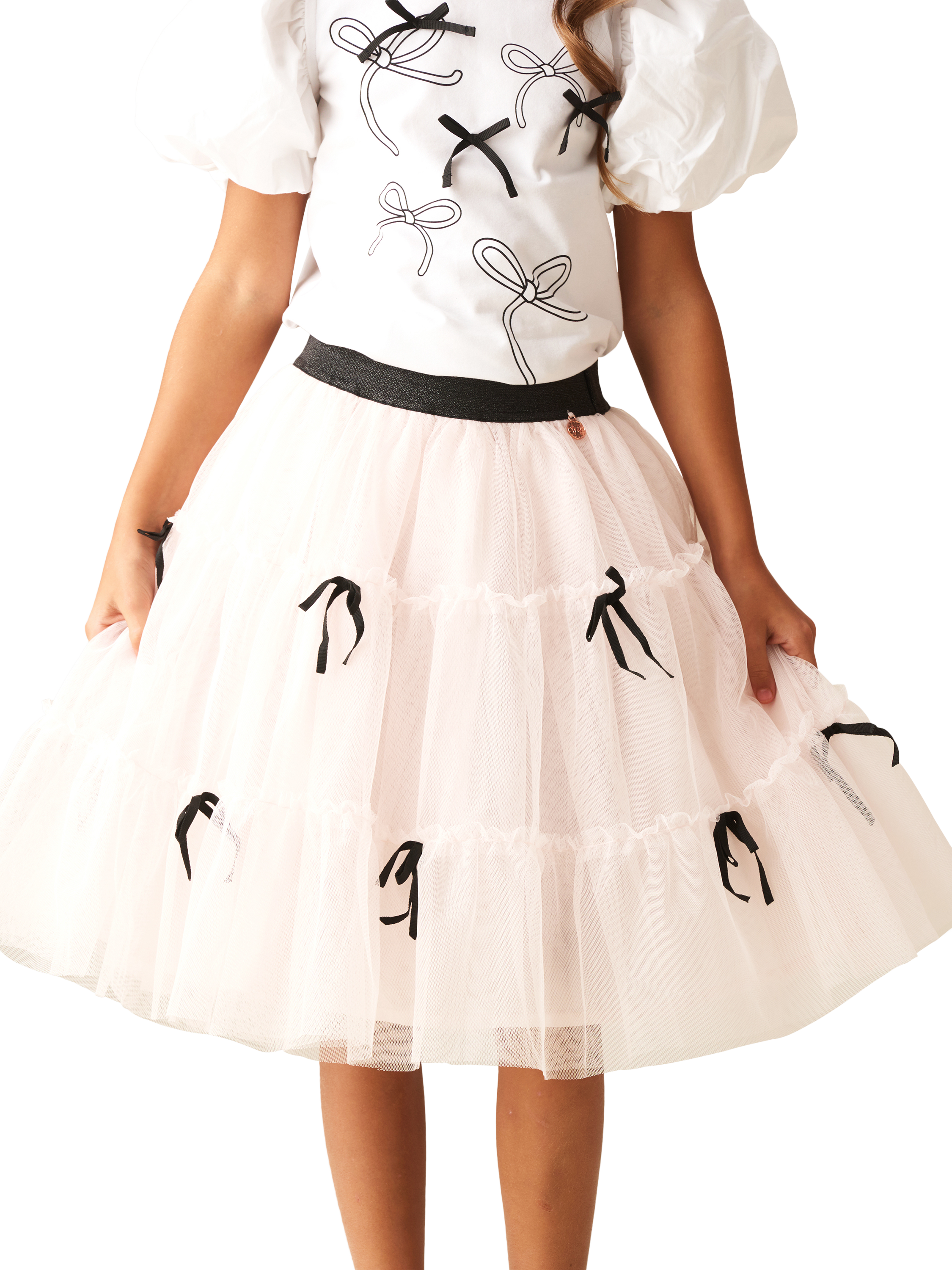 Product image 4 of 7, which shows Angel & Rocket Kids' Mesh Mini Bow Skirt, Pink/Black, 3 years