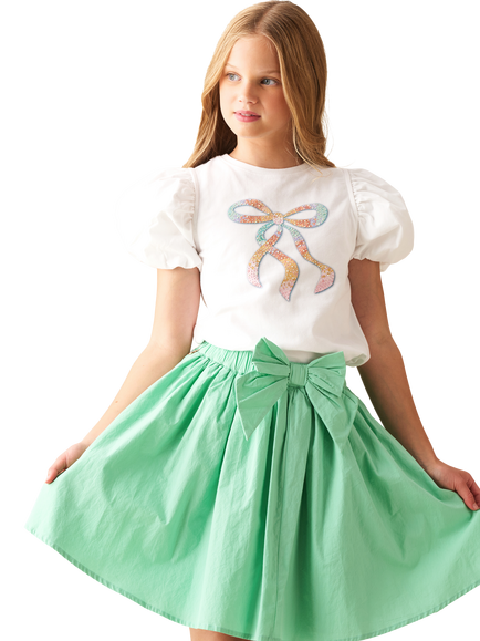 Angel & Rocket Kids' Bow Waist Skirt, Green - view 2, Green