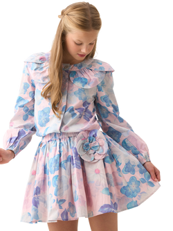 Angel & Rocket Kids' Cotton Floral Corsage Skirt, Pink - view 2, Pink