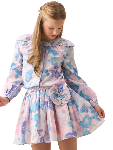 Angel & Rocket Kids' Cotton Floral Corsage Skirt, Pink - view 2, Pink