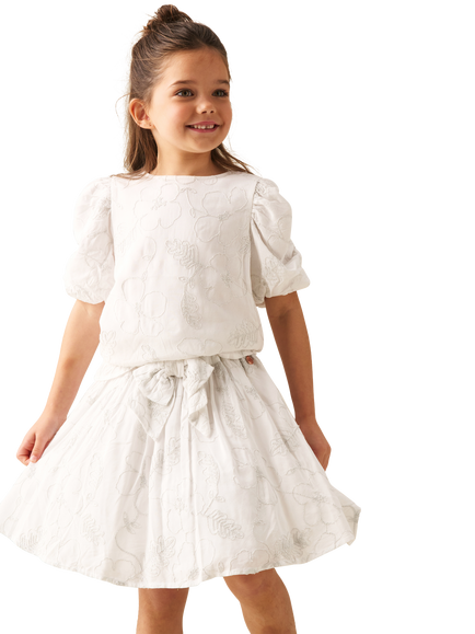 Angel & Rocket Kids' Floral Embroidered Skirt, White - view 2, White