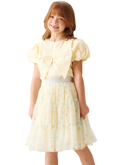Angel & Rocket Kids' Floral Mesh Skirt, Yellow - view 2, Yellow