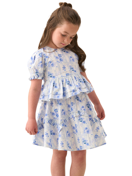 Angel & Rocket Kids' Pia Cotton Floral Skirt, Blue, Blue