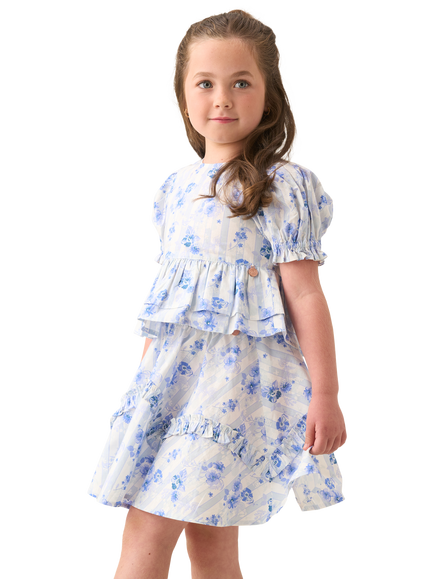 Angel & Rocket Kids' Pia Cotton Floral Skirt, Blue - view 2, Blue