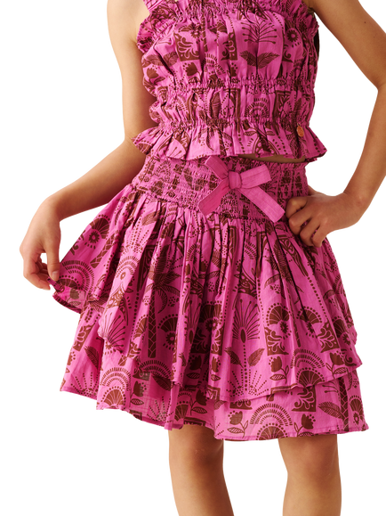 Angel & Rocket Kids' Palm Print Shirred Mini Skirt, Pink, Pink