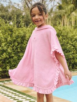 Angel & Rocket Kids' Shelley Embroidered Towelling Poncho, Multi/Pink - view 2, 