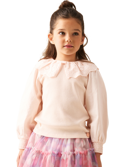 Angel & Rocket Kids' Elise Bow Collar Long Sleeve Top, Pink, Pink