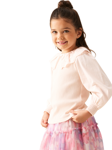 Angel & Rocket Kids' Elise Bow Collar Long Sleeve Top, Pink - view 2, Pink