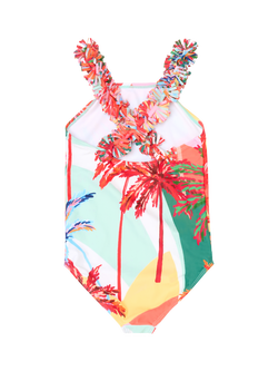 Angel & Rocket Kids' Palm Print Frill Swimsuit, Multi - view 2, Multi