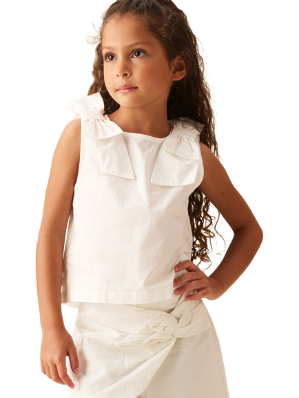 Angel & Rocket Kids' Cotton Sleeveless Oversized Bow Vest Top, White, White