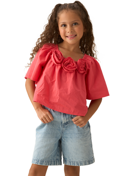 Angel & Rocket Kids' Cotton Corsage Swing Top, Pink, Pink