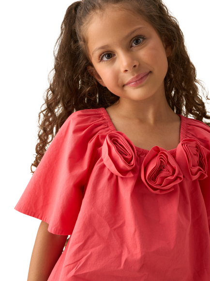 Angel & Rocket Kids' Cotton Corsage Swing Top, Pink - view 2, Pink