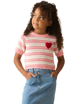 Angel & Rocket Kids' Cotton Knit Short Sleeved Heart Top, Pink, Pink